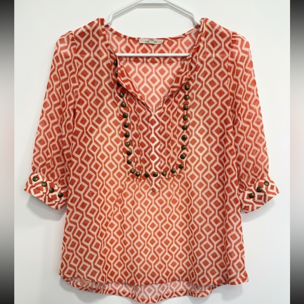 41 Hawthorn Red Geometric Blouse